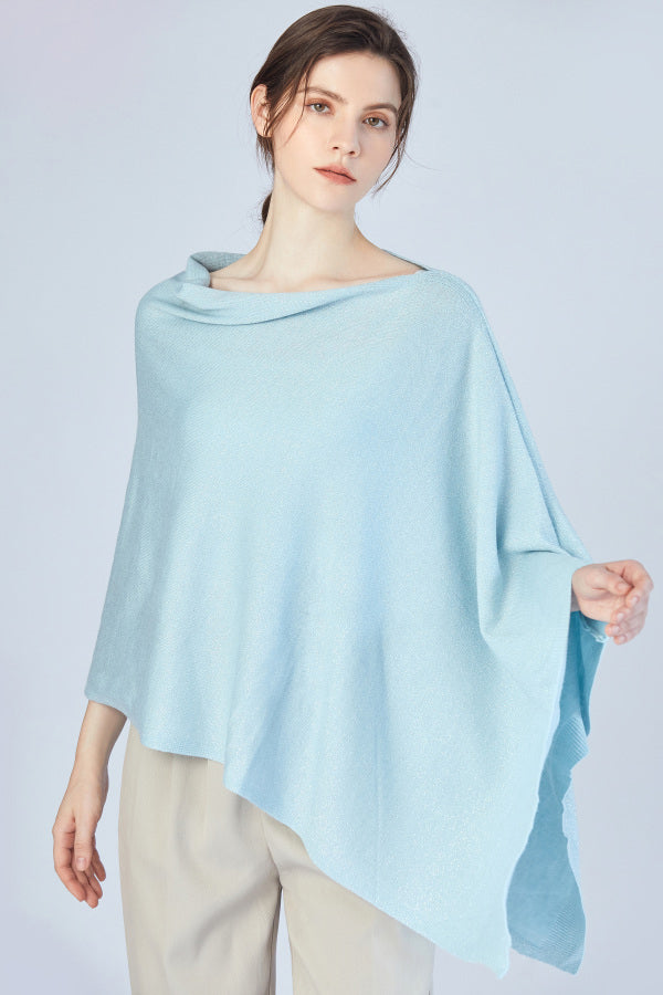 FennySun Women Shawl Mixed With Silver Silk Poncho