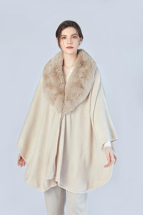 FennySun Women Knitted Fabric Soft Warm Artificial Fur Collar Cloak Shawl