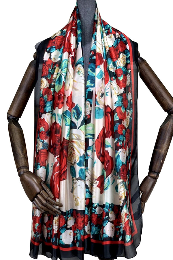 FennySun Women Fashion Silk Feel Flower Print Scarf