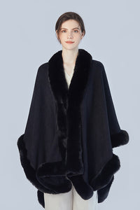 FennySun Women Winter/Autumn Artificial Fur Collar Cloak Knitted Fabric Shawl