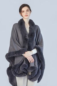 FennySun Women Winter/Autumn Artificial Fur Collar Cloak Knitted Fabric Shawl