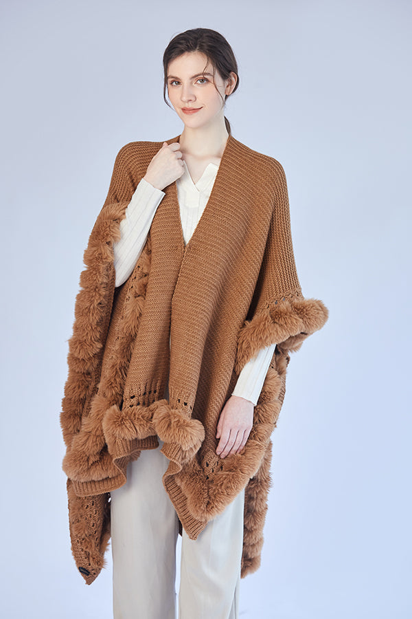 FennySun Women Knitted Fabric Artificial Fur Soft Warm Shawl