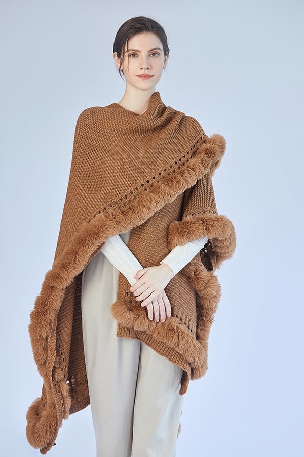 FennySun Women Knitted Fabric Artificial Fur Soft Warm Shawl