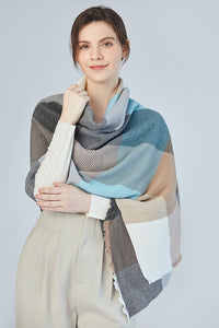 FennySun Women Pleated Style Square Pattern Scarf