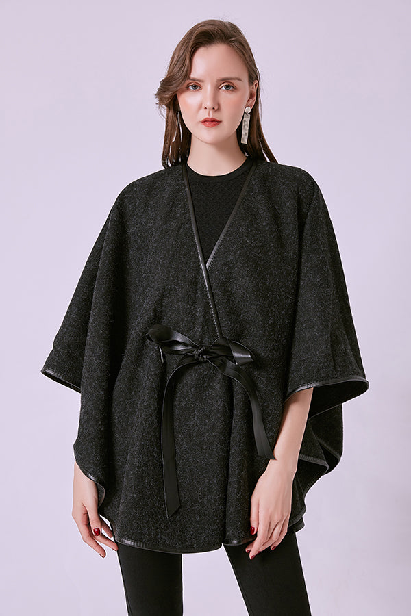 FennySun Women Fashion Belt Poncho Edging Shawl