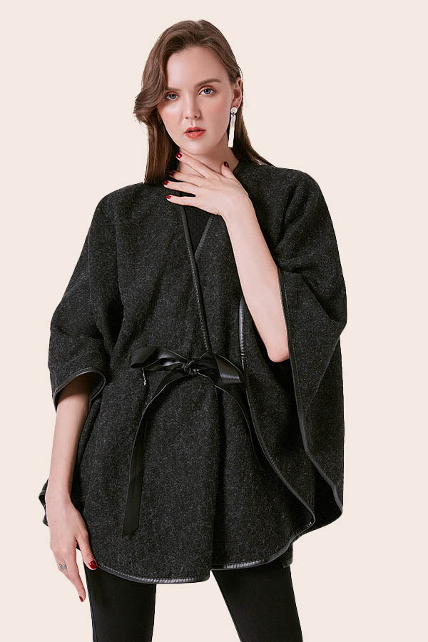 FennySun Women Fashion Belt Poncho Edging Shawl