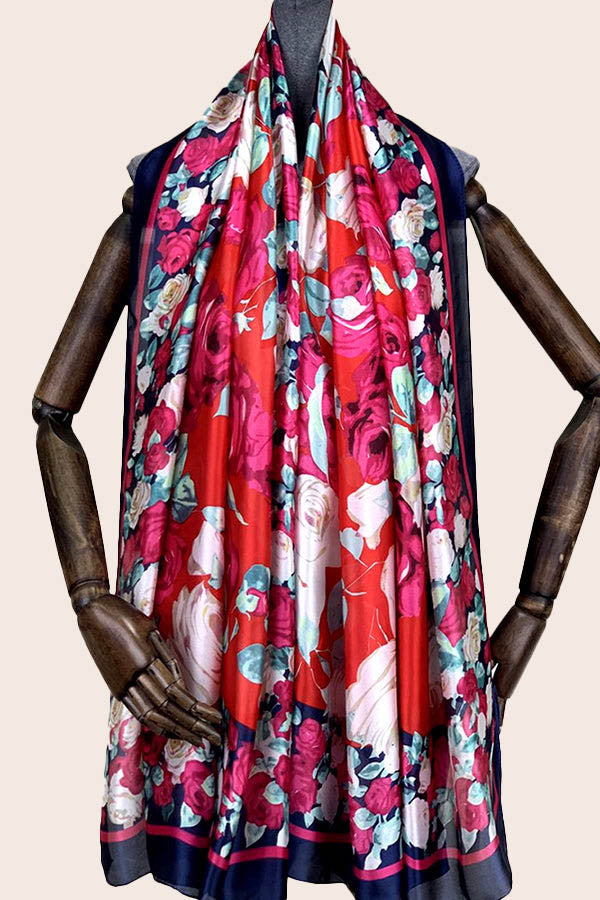 FennySun Women Fashion Silk Feel Flower Print Scarf